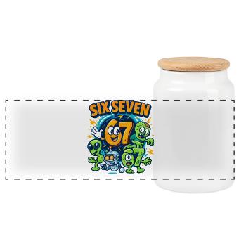 Six Seven 67 Italian Brainrot Nerd Humor Lustig - Panorama Keksdose mit Holzdeckel - Weiß - Vorne