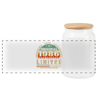 1986 Vintage Retro Geburtstagsgeschenk - Panorama Keksdose mit Holzdeckel - Weiß - Vorne