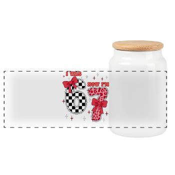 7. Geburtstagsmädchen-Shirt Ich war 6 Jetzt bin ich sieben 7 - Panorama Keksdose mit Holzdeckel - Weiß - Vorne