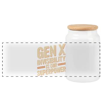 Gen X – Invisibility is our superpower - Panoramic Cookie Jar with Wooden Lid - white - Front