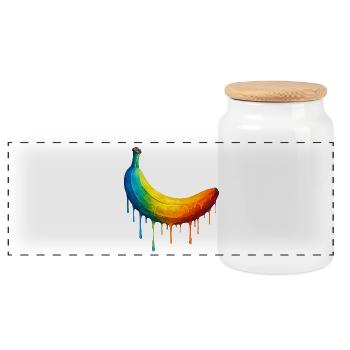 Banane mit buntem Farbverlauf - Panorama Keksdose mit Holzdeckel - Weiß - Vorne