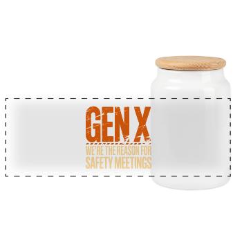 Gen X: Grund für Sicherheitsmeetings - Panorama Keksdose mit Holzdeckel - Weiß - Vorne