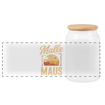 Mallemaus JGA Frauen Mallorca Fan Party Malle Maus - Panorama Keksdose mit Holzdeckel - Weiß - Vorne