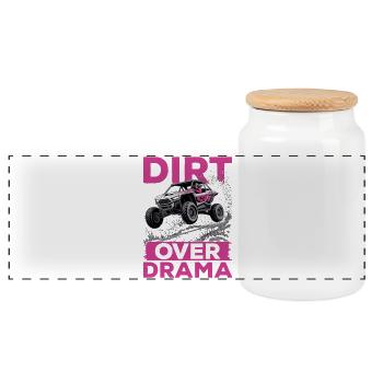 UTV Off Road Girl Woman 4 Wheeler Side by side - Panoramic Cookie Jar with Wooden Lid - white - Front