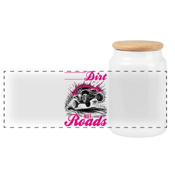 UTV Off Road Girl Woman 4 Wheeler Side by side - Panoramic Cookie Jar with Wooden Lid - white - Front