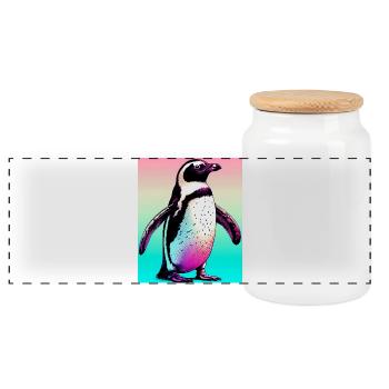 Pinguin - Panorama Keksdose mit Holzdeckel - Weiß - Vorne