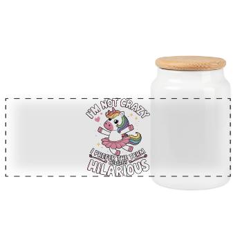 Je ne suis pas fou – humour de licorne - Boîte à biscuits avec couvercle en bois - blanc - Devant