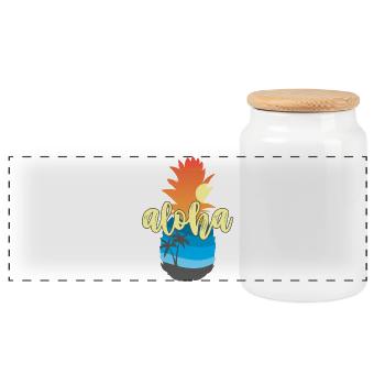 Aloha Sunset Pineapple – Hawaii Beach Vibes - Panoramic Cookie Jar with Wooden Lid - white - Front
