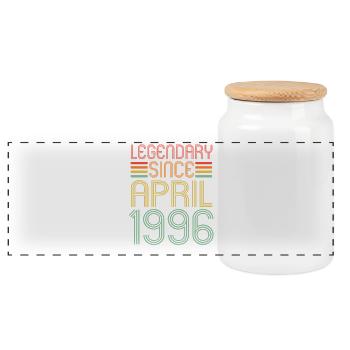 Legendary since April 1996, Retro, Geburtstag - Panorama Keksdose mit Holzdeckel - Weiß - Vorne