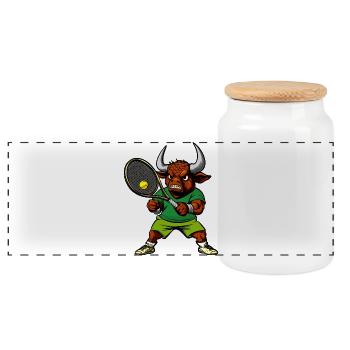 Stier Tennisspieler - Panorama Keksdose mit Holzdeckel - Weiß - Vorne
