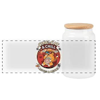 Cine Cat Chill Movies Meows - Panorama Keksdose mit Holzdeckel - Weiß - Vorne