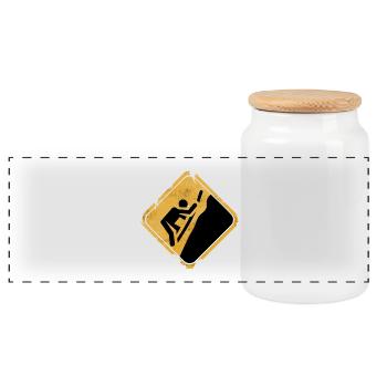 Yellow climbing symbol warning sign - Panoramic Cookie Jar with Wooden Lid - white - Front