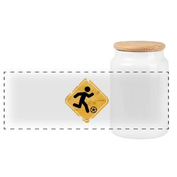 Yellow warning sign soccer runner - Panoramic Cookie Jar with Wooden Lid - white - Front