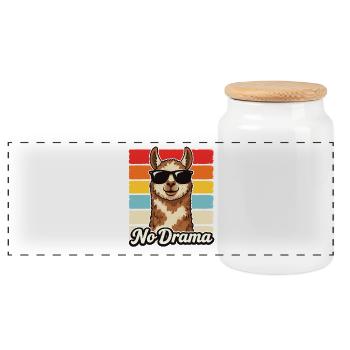 No Drama Alpaca Retro Sunglasses Funny Shirt - Panoramic Cookie Jar with Wooden Lid - white - Front