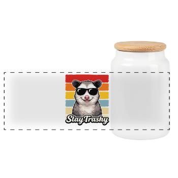 Stay Trashy Opossum Retro Funny Animal Shirt - Panorama Keksdose mit Holzdeckel - Weiß - Vorne