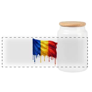 Tropfende Rumänien Flagge Kunst - Panorama Keksdose mit Holzdeckel - Weiß - Vorne