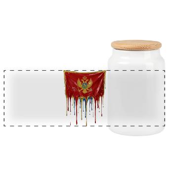 Montenegro Flaggen-Tropfenkunst - Panorama Keksdose mit Holzdeckel - Weiß - Vorne