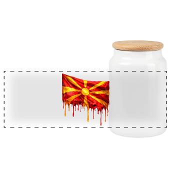 Mazedonische Flagge Tropfen - Panorama Keksdose mit Holzdeckel - Weiß - Vorne
