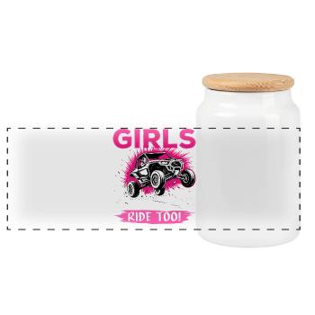 UTV Off Road Girl Woman 4 Wheeler Side by side - Panorama Keksdose mit Holzdeckel - Weiß - Vorne
