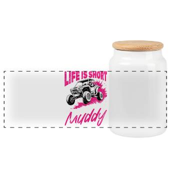 UTV Off Road Girl Woman 4 Wheeler Side by side - Panorama Keksdose mit Holzdeckel - Weiß - Vorne