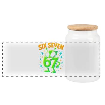 Six Seven 67 Italian Brainrot Alien Humor Funny - Panoramic Cookie Jar with Wooden Lid - white - Front