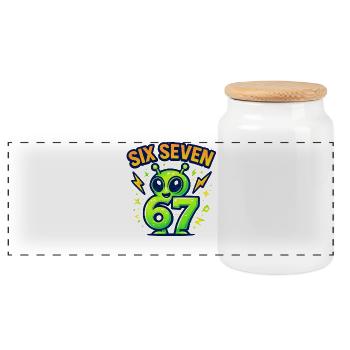 Six Seven 67 Italian Brainrot Alien Humor Funny - Panoramic Cookie Jar with Wooden Lid - white - Front
