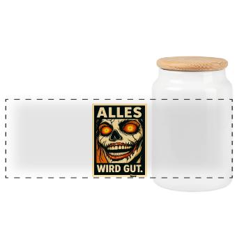 Alles Wird Gut Skull Portrait - Panoramic Cookie Jar with Wooden Lid - white - Front