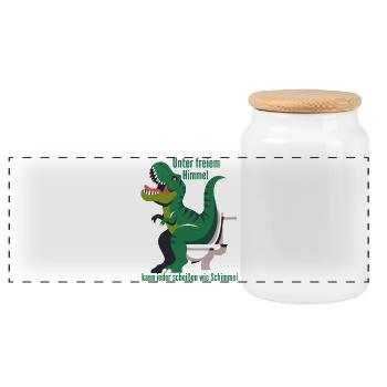 Dino auf Toilette im Freien - Panorama Keksdose mit Holzdeckel - Weiß - Vorne