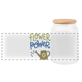 Flower Power Cute Gardening Watering Can Design - Panorama Keksdose mit Holzdeckel - Weiß - Vorne