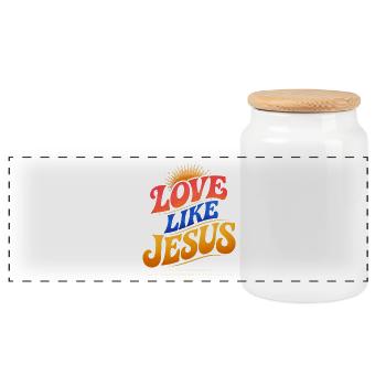 Jesus Tshirt Love Like Jesus Christian Gift - Panoramic Cookie Jar with Wooden Lid - white - Front