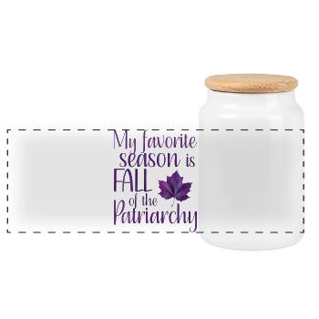 My favorite season is Fall of the Patriarchy purple - Panoramic Cookie Jar with Wooden Lid - white - Front