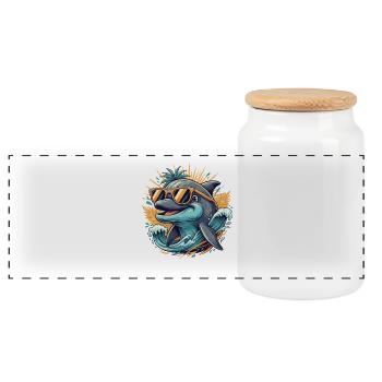 Delfin mit Sonnenbrille Surf-Tropen-Design - Panorama Keksdose mit Holzdeckel - Weiß - Vorne