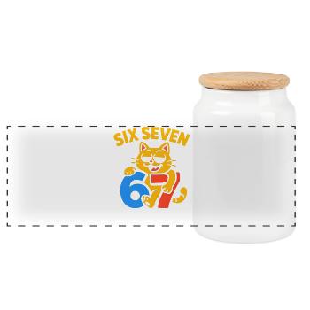 Six Seven Katze 67 Italian Brainrot Humor - Panorama Keksdose mit Holzdeckel - Weiß - Vorne