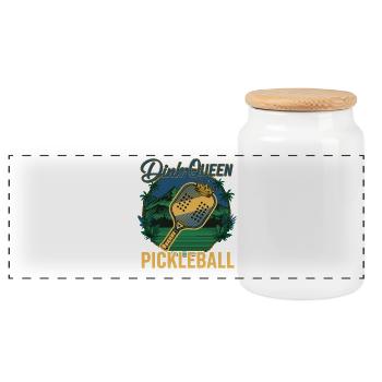 Pickleball Dink Queen player pickle ball love - Panoramic Cookie Jar with Wooden Lid - white - Front