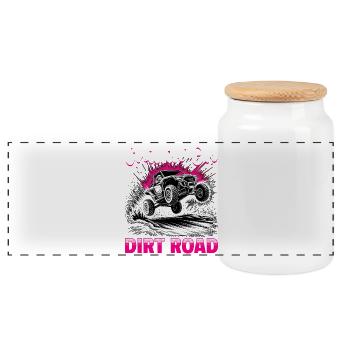 UTV Off Road Girl Woman 4 Wheeler Side by side - Panoramic Cookie Jar with Wooden Lid - white - Front