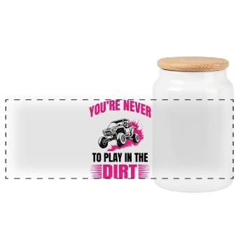 UTV Off Road Girl Woman 4 Wheeler Side by side - Panoramic Cookie Jar with Wooden Lid - white - Front