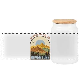 Camping Lagerfeuer Camper Outdoor Nature Berge - Panorama Keksdose mit Holzdeckel - Weiß - Vorne