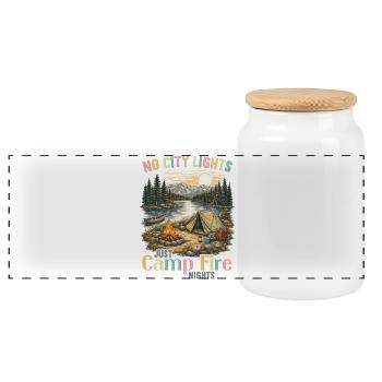 Camping Lagerfeuer Camper Outdoor Nature Berge - Panorama Keksdose mit Holzdeckel - Weiß - Vorne