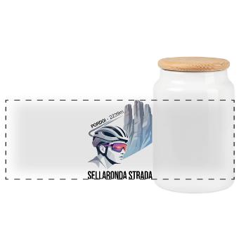 Pordoi Passo Sellaronda Strada Cycling Gradient Ar - Panoramic Cookie Jar with Wooden Lid - white - Front