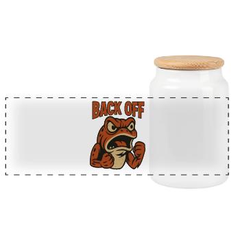 Back Off Angry Frog Patch - Panoramic Cookie Jar with Wooden Lid - white - Front