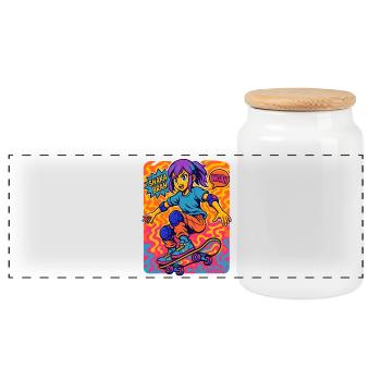 Shaka Brah Skater Pop Art - Panorama Keksdose mit Holzdeckel - Weiß - Vorne