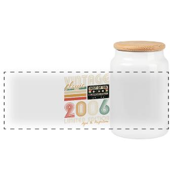 Vintage 2006 Vintage Retro Birthday Gift - Panoramic Cookie Jar with Wooden Lid - white - Front