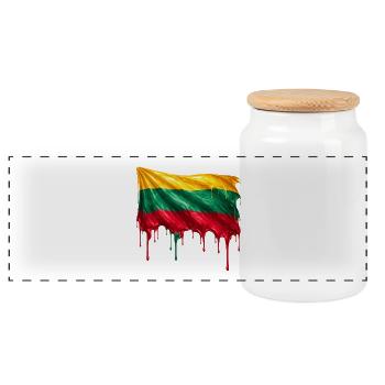 Litauische Flagge bunte Farbe - Panorama Keksdose mit Holzdeckel - Weiß - Vorne