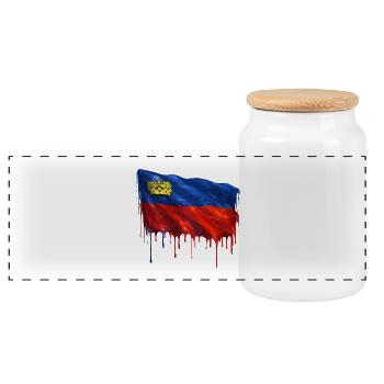 Liechtenstein flag colorful color - Panoramic Cookie Jar with Wooden Lid - white - Front