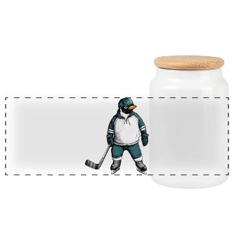 Eishockey Pinguin - Panoramic Cookie Jar with Wooden Lid - white - Front