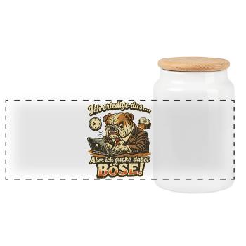 Ich mach das aber ich gucke dabei böse Dogge - Panorama Keksdose mit Holzdeckel - Weiß - Vorne