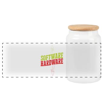 Lustiger IT Spruch Software Hardware Wortspiel - Panorama Keksdose mit Holzdeckel - Weiß - Vorne
