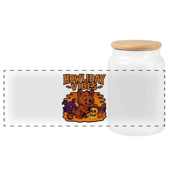 Howliday Vibes Cute Werewolf Summer Halloween - Panoramic Cookie Jar with Wooden Lid - white - Front