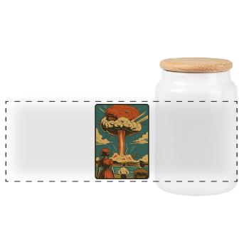 Retro Atom Explosion Pilzwolke - Panorama Keksdose mit Holzdeckel - Weiß - Vorne
