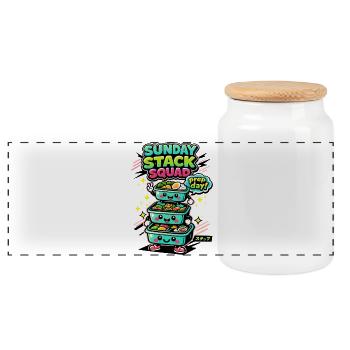 Sunday Stack | Meal Prep Crew - Panoramic Cookie Jar with Wooden Lid - white - Front